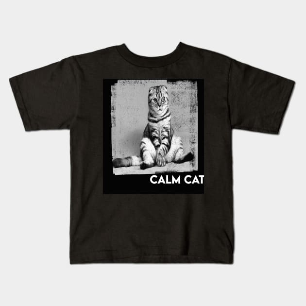 Calm cute cat Kids T-Shirt by Design Knight